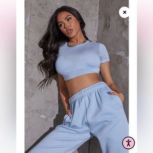 PLT Basic Light Blue Short Sleeve Crop T Shirt